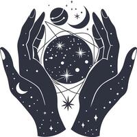 Magic Sphere Hand moon, boho, vector