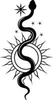 Magic snake in boho style with sun vector