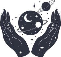 Female hands and mystical esoteric magic planet vector