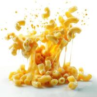 a pile of macaroni and cheese falling into the air photo