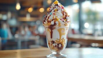 Tasty looking dessert with various toppings. photo