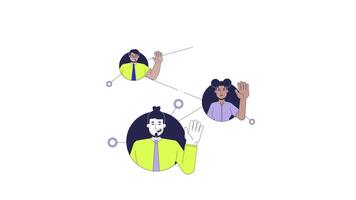 Networking connected people diverse 2D characters animation. Coordination teamwork cartoon 4K , alpha channel. Collaboration community. Team members animated people on white background video