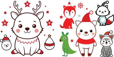 A Set Of Christmas Animals Illustration vector