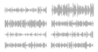 Equalizer symbols model. Voice message templates. Audio chat speech sound wave icon. Minimalist elements for mobile messenger, podcast online radio interface, music player, app. Waveform patterns set. vector