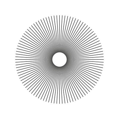Sun star rays, burst. Spokes with radiating stripes grid. Radial circle radiation lines. Circulars lines beams. Minimalist graphic. Abstract illusion geometric pattern isolated on a white background.