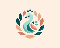 A colorful bird with leaves on it's head vector