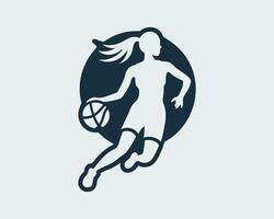 A woman basketball player running with the ball vector