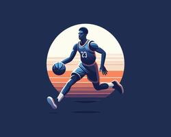 Basketball player running with ball on blue background vector