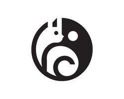 A black and white logo with a cat and a yin symbol vector