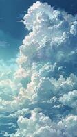 A breathtaking view of fluffy white clouds against a serene blue sky during daylight photo