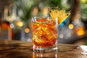 Refreshing tropical cocktail with pineapple garnish served in a glass photo
