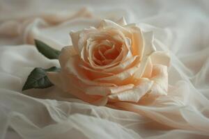 A single rose on a white cloth photo