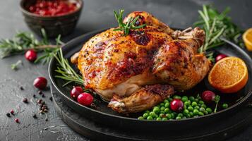Succulent roasted chicken served on a bed of creamy mashed potatoes with herbs photo