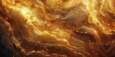 Abstract golden cosmic pattern with swirling colors and glowing elements in a dark background photo