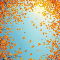 Bright autumn leaves cascading against a clear blue sky photo