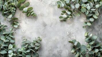 Eucalyptus leaves arranged on a soft textured background for a calming aesthetic photo