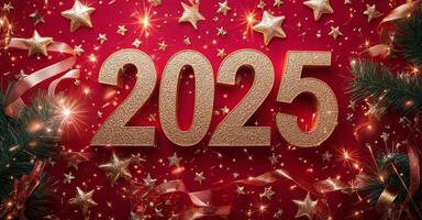Celebrating the New Year 2025 with glittering decorations and festive themes photo