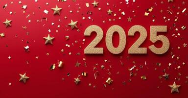 Celebrating New Years with sparkling decorations and the year 2025 prominently displayed photo
