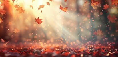 Vibrant Autumn Leaves Floating in a Peaceful Forest During Fall photo