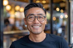 Smiling Asian Man Wearing Glasses photo