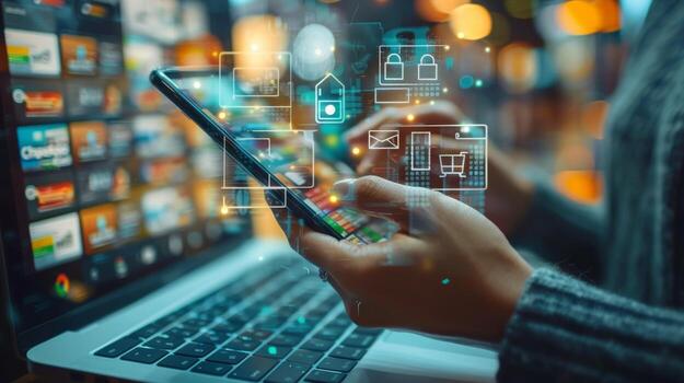 Person Using Cell Phone in Bar photo