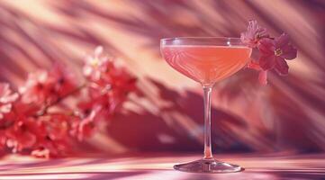 Pink Cocktail in Glass on Pink Background photo