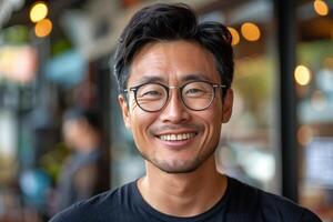 Smiling Asian Man Wearing Glasses photo