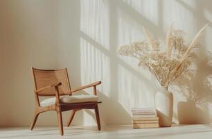 Chair, Vase With Flowers, and Stack of Books photo