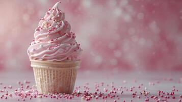 Three Cupcakes With Pink Frosting and Sprinkles photo