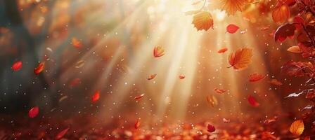 Autumn Scene With Leaves Falling From Trees photo