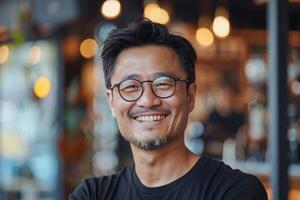 Smiling Asian Man Wearing Glasses photo