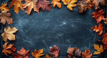 Autumn Leaves on a Blackboard photo