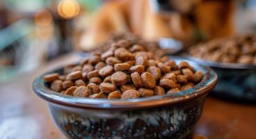 Two Bowls of Dog Food on a Table photo
