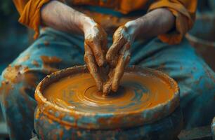 Person Making a Clay Vase photo