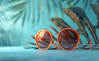 Orange Sunglasses on Blue Background photo