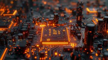 Close Up of a Computer Chip With Yellow Lights photo