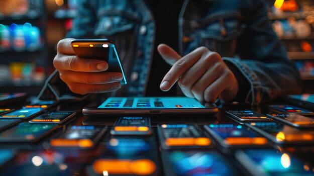 Person Using Cell Phone in Bar photo