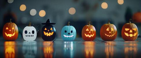 Lit Jack-O'-Lanterns on Halloween Night photo