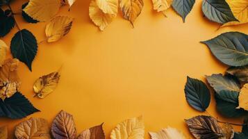 Autumn Leaves on Orange Background photo