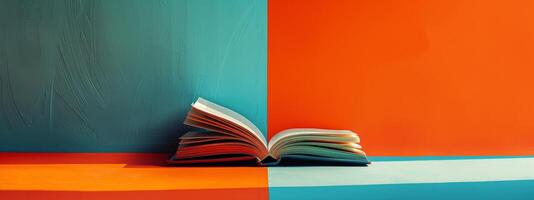 Open Book on Blue and Orange Background photo