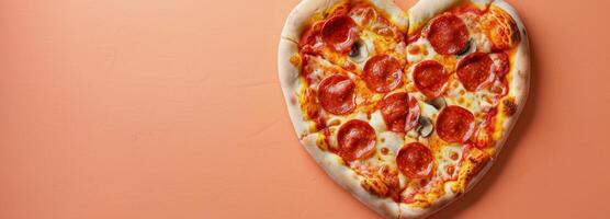Freshly Baked Pepperoni Pizza Cut Into Slices on Bright Orange Background photo