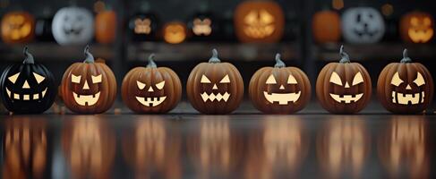 Lit Jack-O'-Lanterns on Halloween Night photo