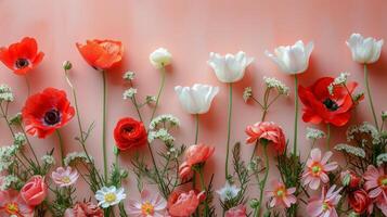 Bunch of Flowers Next to a Wall photo