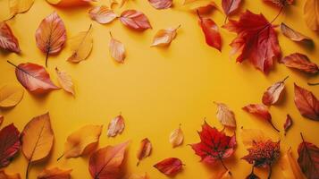 Autumn Leaves on Orange Background photo