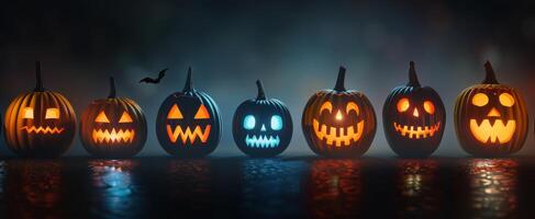 Lit Jack-O'-Lanterns on Halloween Night photo