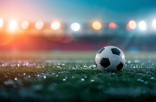 Soccer Ball on Wet Grass Field at Night photo
