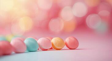 Colorful Candy Spheres on a Soft Table With Blurred Background Lights photo
