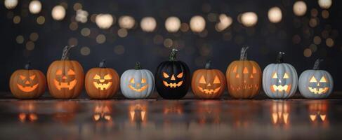 Lit Jack-O'-Lanterns on Halloween Night photo