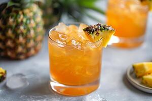 Refreshing tropical cocktail with pineapple garnish served in a glass photo