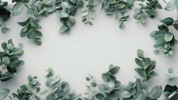 Eucalyptus leaves arranged on a soft textured background for a calming aesthetic photo